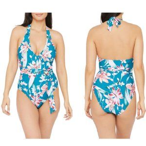 La Blanca Floral Belted One Piece Swimsuit
